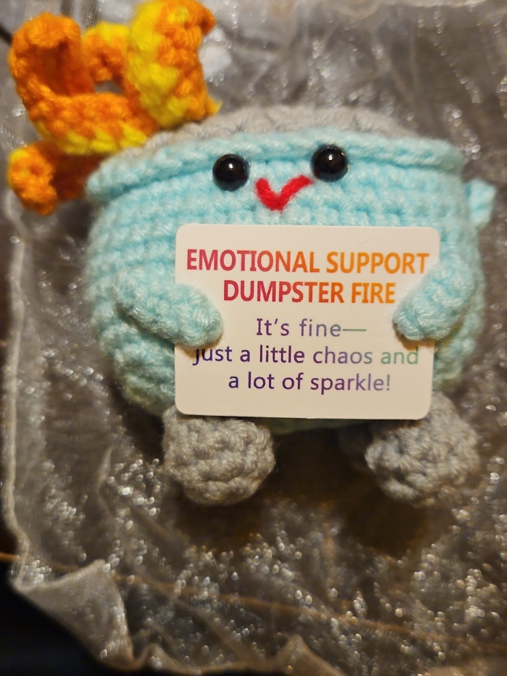 Crochet Emotional Support Dumpster Fire Its Fine Chaos And Sparkle - Picture 4 of 4